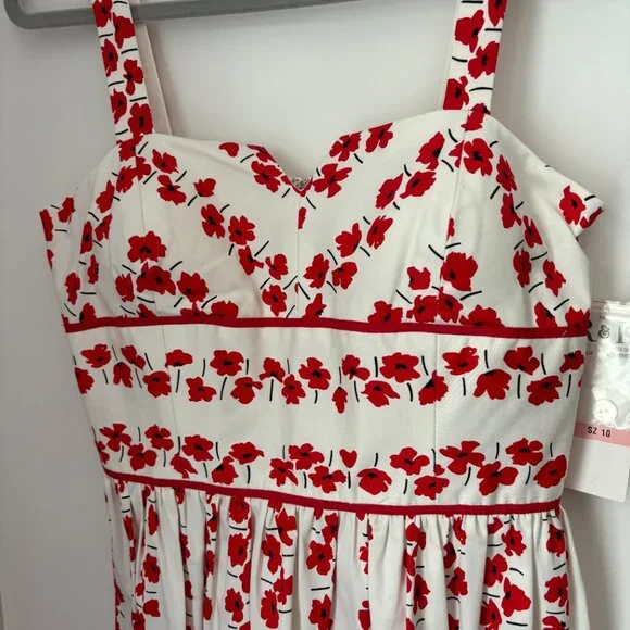 Vintage R&K Originals Red Poppy Flower Built in Bra Fit and Flare Sundress 10 - Picture 4 of 15